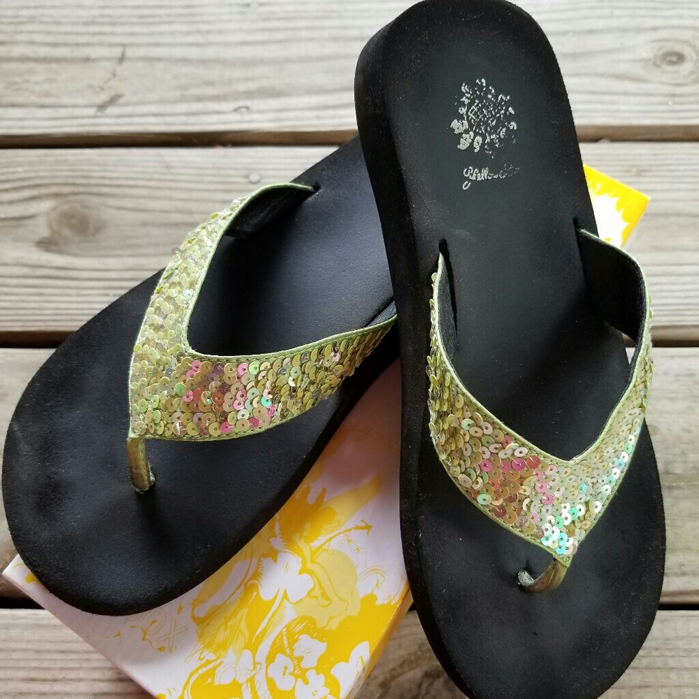 Lime sequins yellow box flip flops